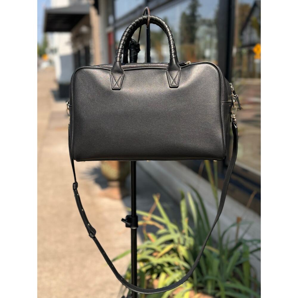 LEATHEROLOGY Black Onyx Full Grain Leather Park Satchel Top Handle Crossbody Bag - Picture 11 of 13